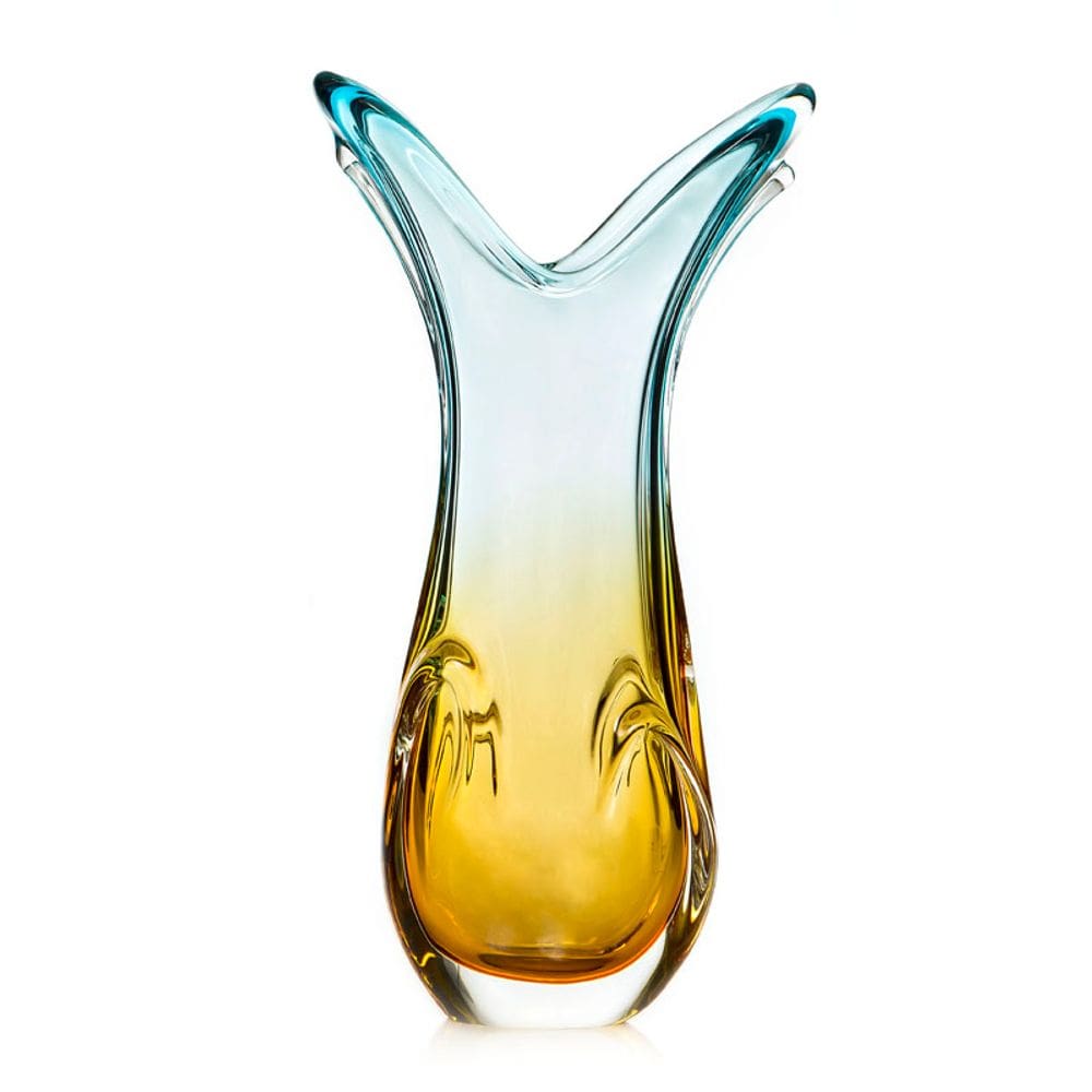 Vaso Em Cristal Murano Água Marinha E Âmbar São Marcos