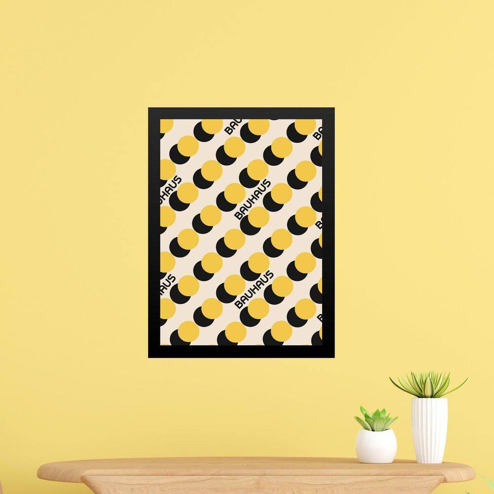 Quadro Bauhaus Preto E Amarelo - Bolinhas 24X18Cm