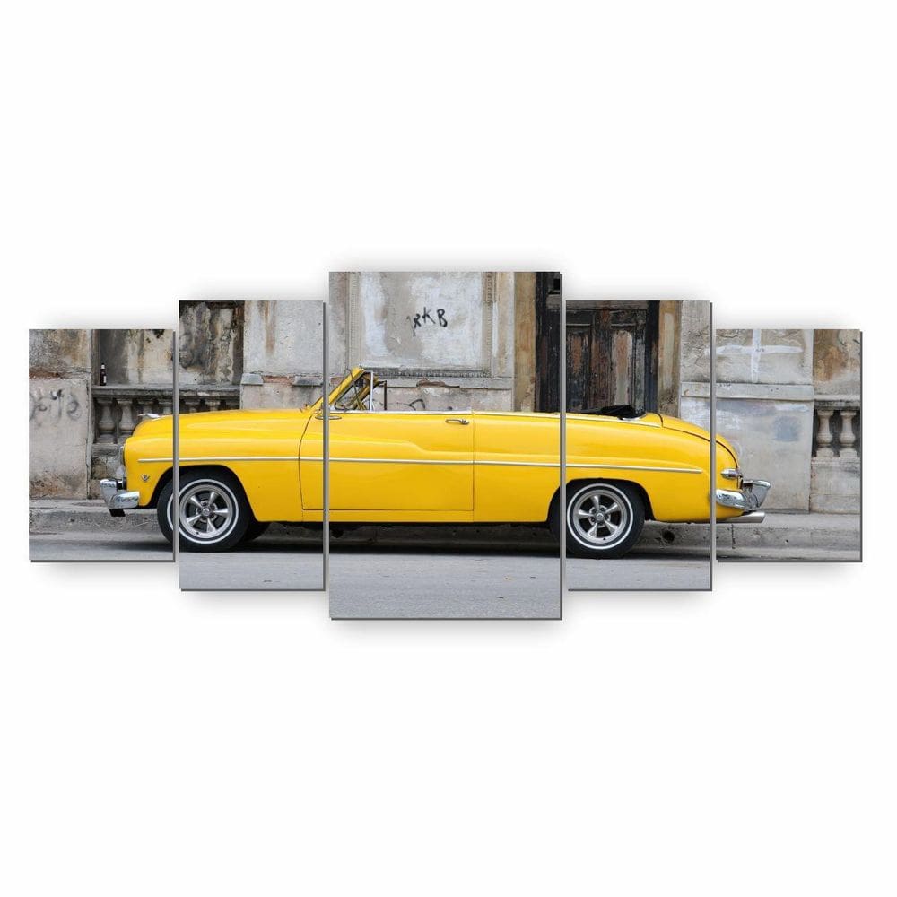 Quadro Decorativo Mosaico Sala Carro Retrô Amarelo