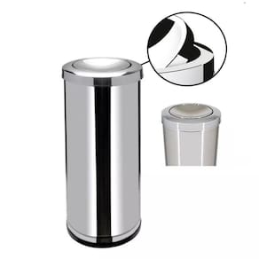 Lixeira Inox Basculante 30 Litros Grande Cesto De Lixo Tampa Giratoria Escritorio Banheiro Cozinha Prata