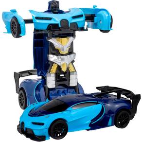 Carrinho de Controle Remoto Changebot Bate Transforma Recarregável LED Azul Polibrinq