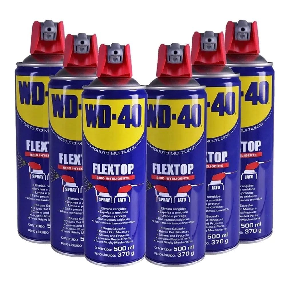 Kit 6 Óleo Desengripante e Lubrificante Flextop WD40 370g/500ml