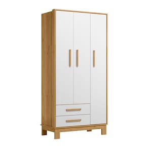 guarda roupas 3 portas e 2 gavetas freijo com branco - qmovi