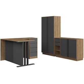 Conjunto Escritorio 3 Peças Office CM5020 Mell Grafite FAEM