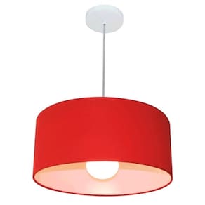 Lustre Pendente Cilíndrico 4052 Cúpula em Tecido 50x21cm Vermelho - Bivolt