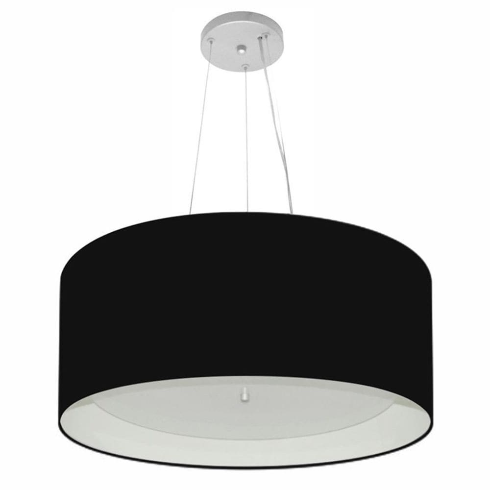 Lustre Pendente Cilíndrico Md-4145 Cúpula Forrada em Tecido 50x25cm Preto / Branco - Bivolt
