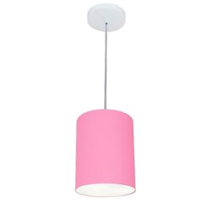 Lustre Pendente Cilíndrico Md-4012 Cúpula em Tecido 18x25cm Rosa Bebê - Bivolt