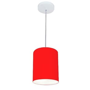 Lustre Pendente Cilíndrico Md-4012 Cúpula em Tecido 18x25cm Vermelho - Bivolt