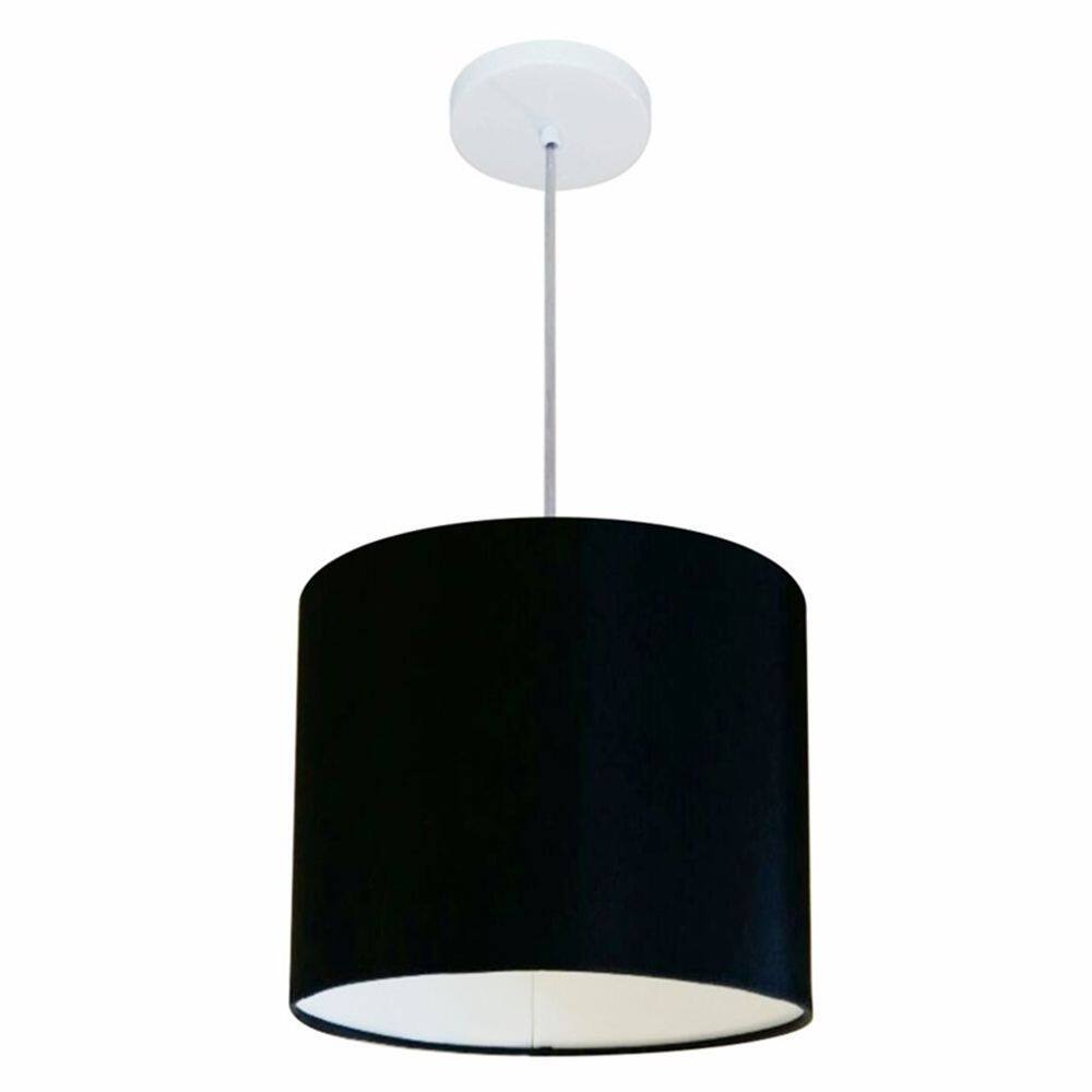 Lustre Pendente Cilíndrico Md-4143 Cúpula em Tecido 35x25cm Preto - Bivolt