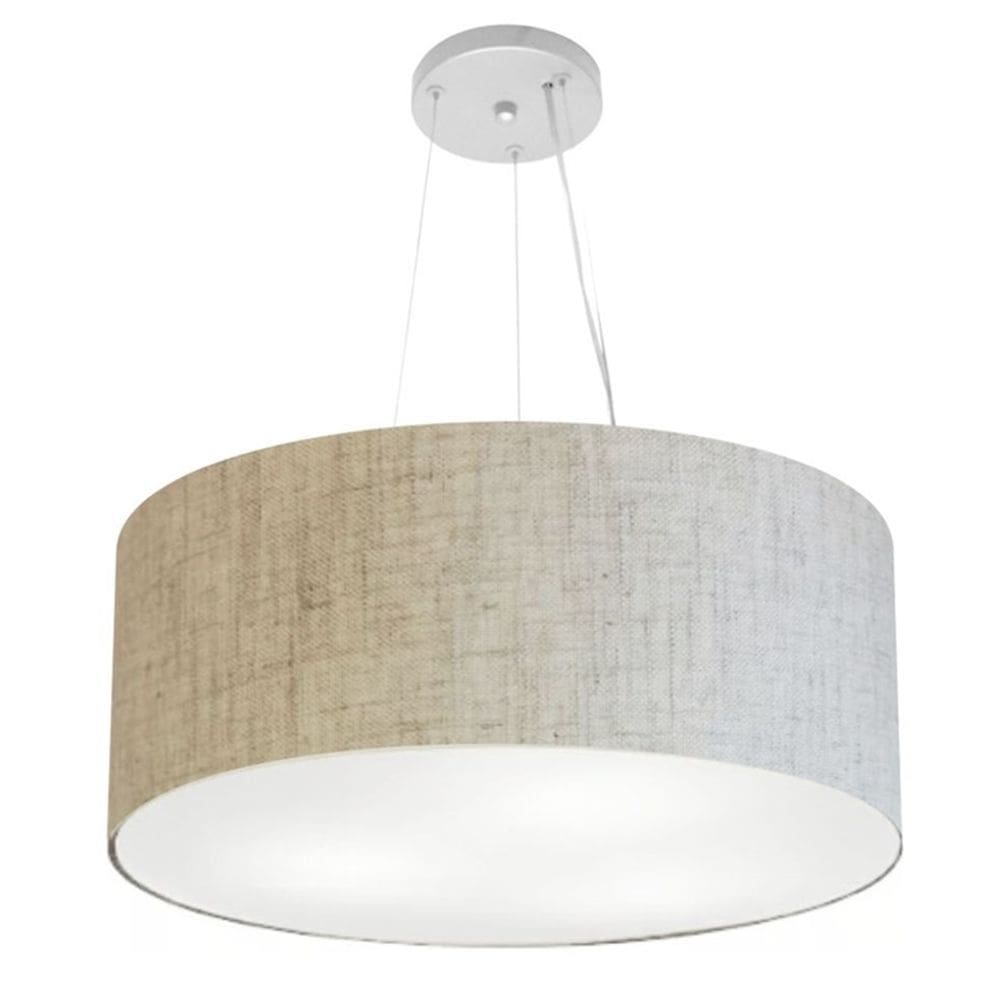 Lustre Pendente Cilíndrico Md-4188 Cúpula em Tecido 50x25cm Rustico Bege - Bivolt