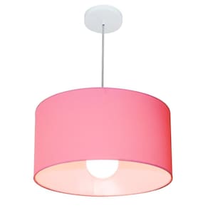 Lustre Pendente Cilíndrico 4052 Cúpula em Tecido 50x21cm Rosa Bebê - Bivolt