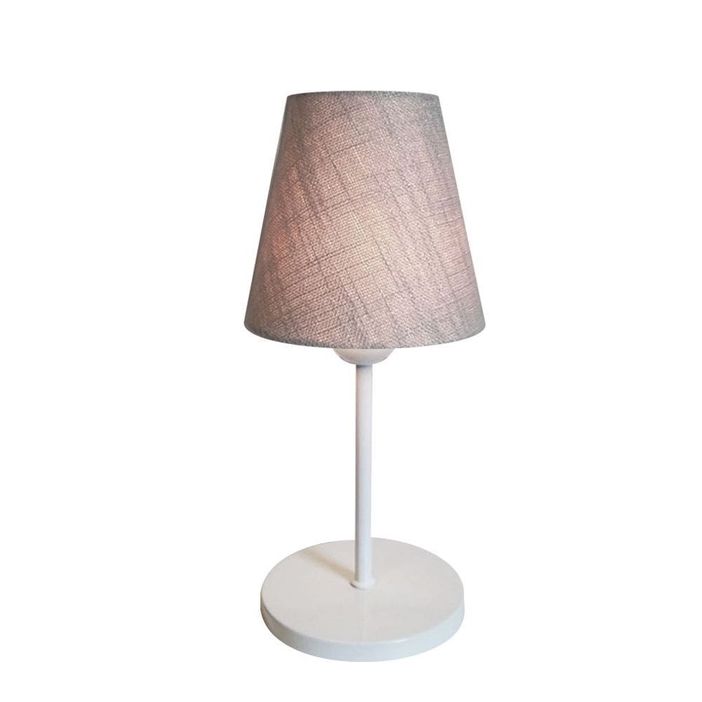 Abajur de Mesa Md-2005 Base Aluminio Branco Cúpula em Tecido Cone Cinza - Bivolt