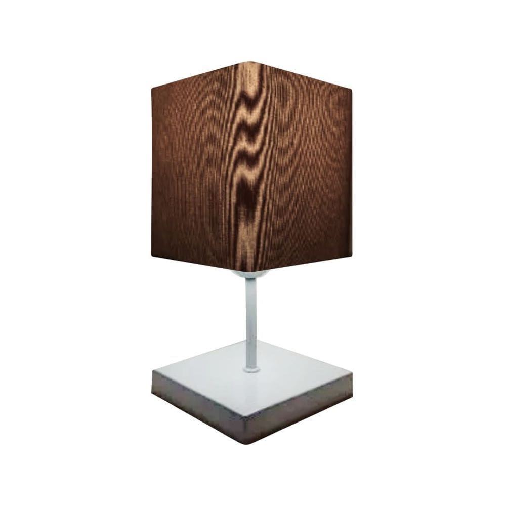 Abajur Quadrado de Mesa Md-2008 Base Branco Cúpula em Tecido 15/13x13cm Café - Bivolt