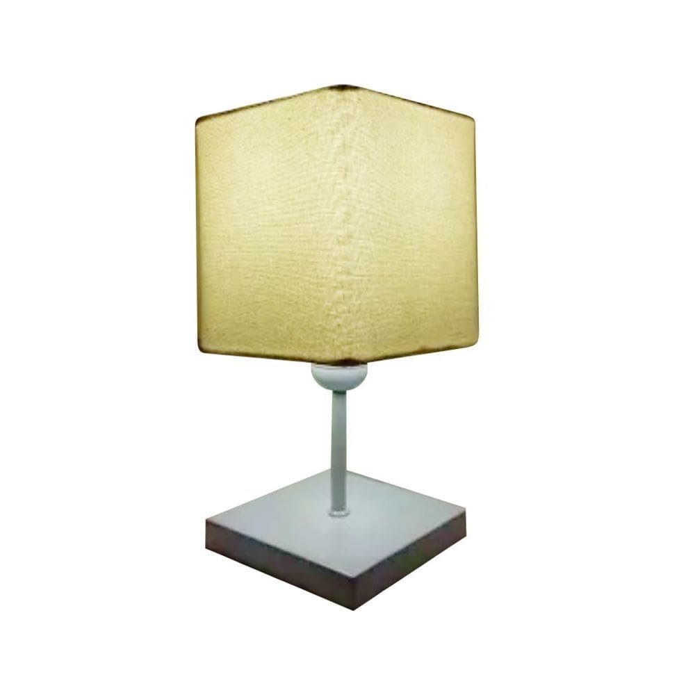 Abajur Quadrado de Mesa Md-2008 Base Branco Cúpula em Tecido 15/13x13cm Algodão Crú - Bivolt