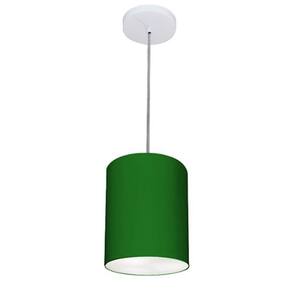 Lustre Pendente Cilíndrico Md-4012 Cúpula em Tecido 18x25cm Verde Folha - Bivolt