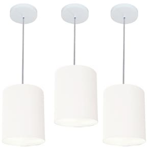 Kit/3 Lustre Pendente Cilíndrico Md-4012 Cúpula em Tecido 18x25cm Branco - Bivolt