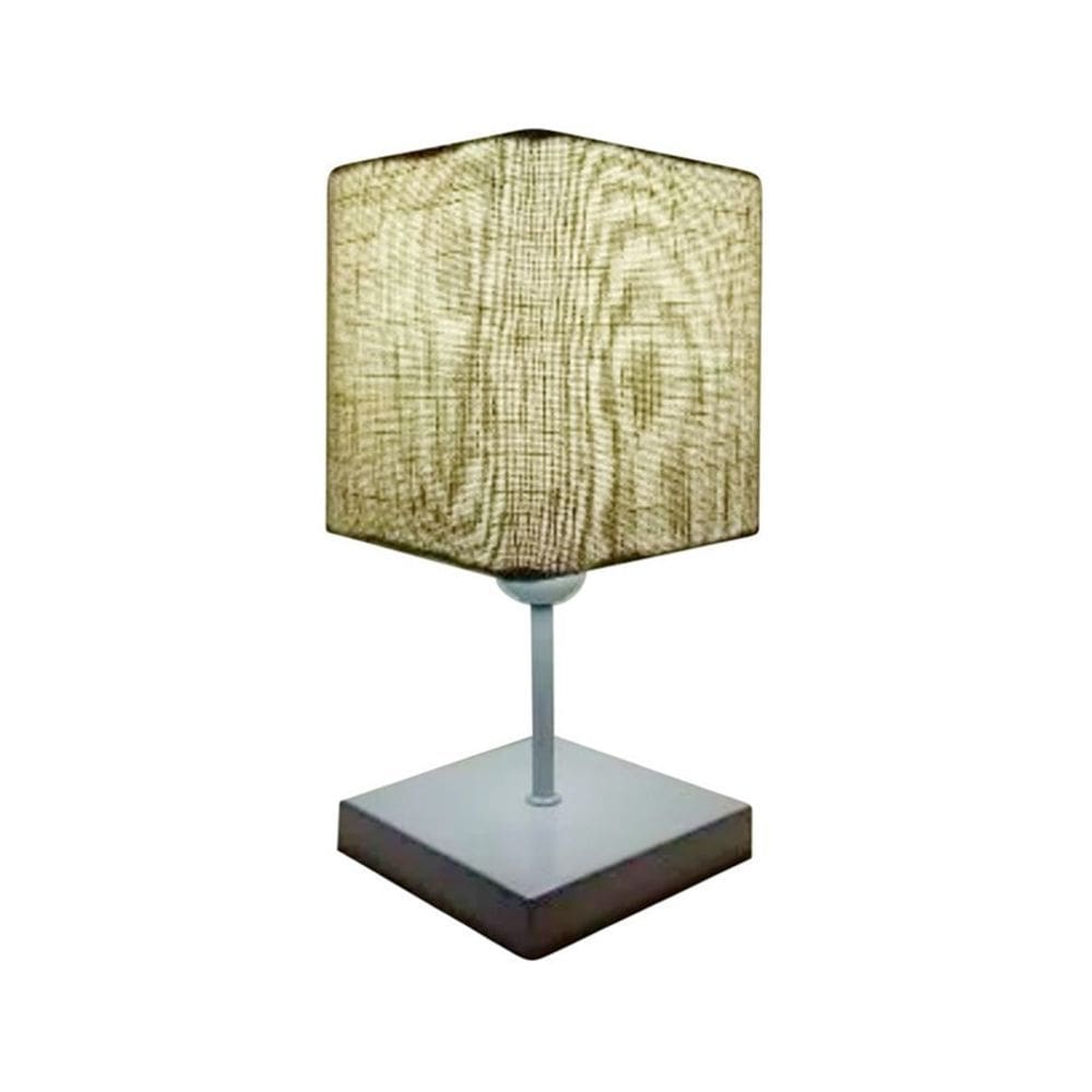 Abajur Quadrado de Mesa Md-2008 Base Branco Cúpula em Tecido 15/13x13cm Rustico Bege - Bivolt
