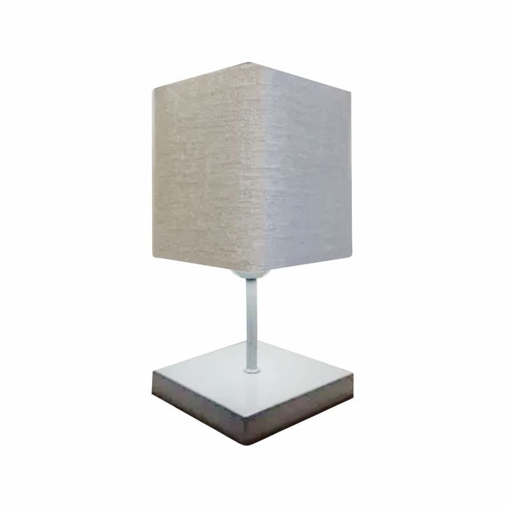 Abajur Quadrado de Mesa Md-2008 Base Branco Cúpula em Tecido 15/13x13cm Cinza - Bivolt