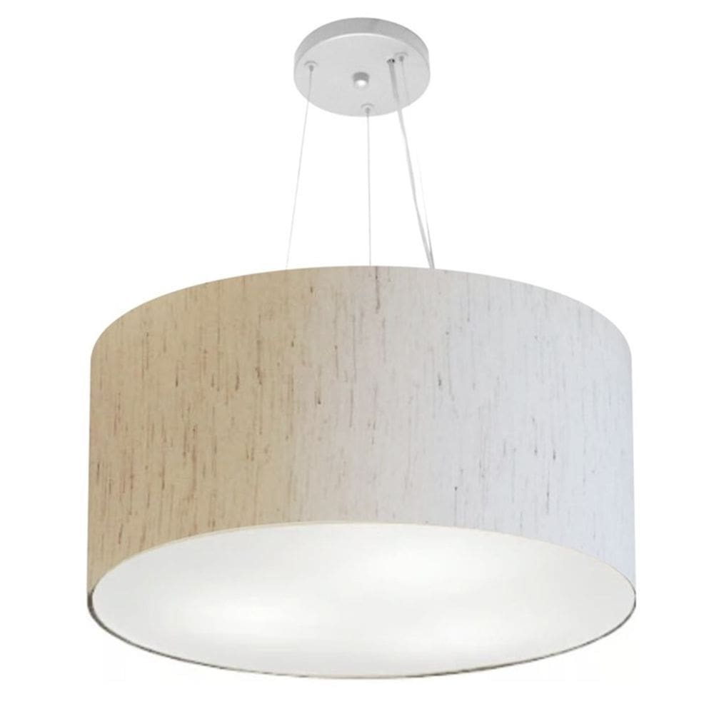 Lustre Pendente Cilíndrico Md-4189 Cúpula em Tecido 50x30cm Linho Bege - Bivolt