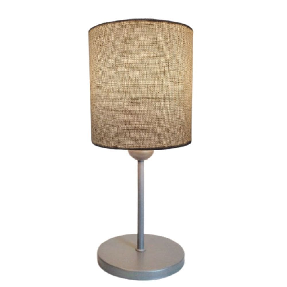 Abajur de Mesa Md-2010 Base Cinza Cúpula em Tecido Cilindrica 14x15cm Rustico Bege - Bivolt