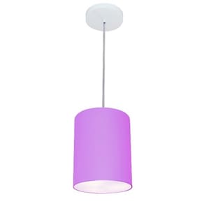 Lustre Pendente Cilíndrico Md-4012 Cúpula em Tecido 18x25cm Lilás - Bivolt