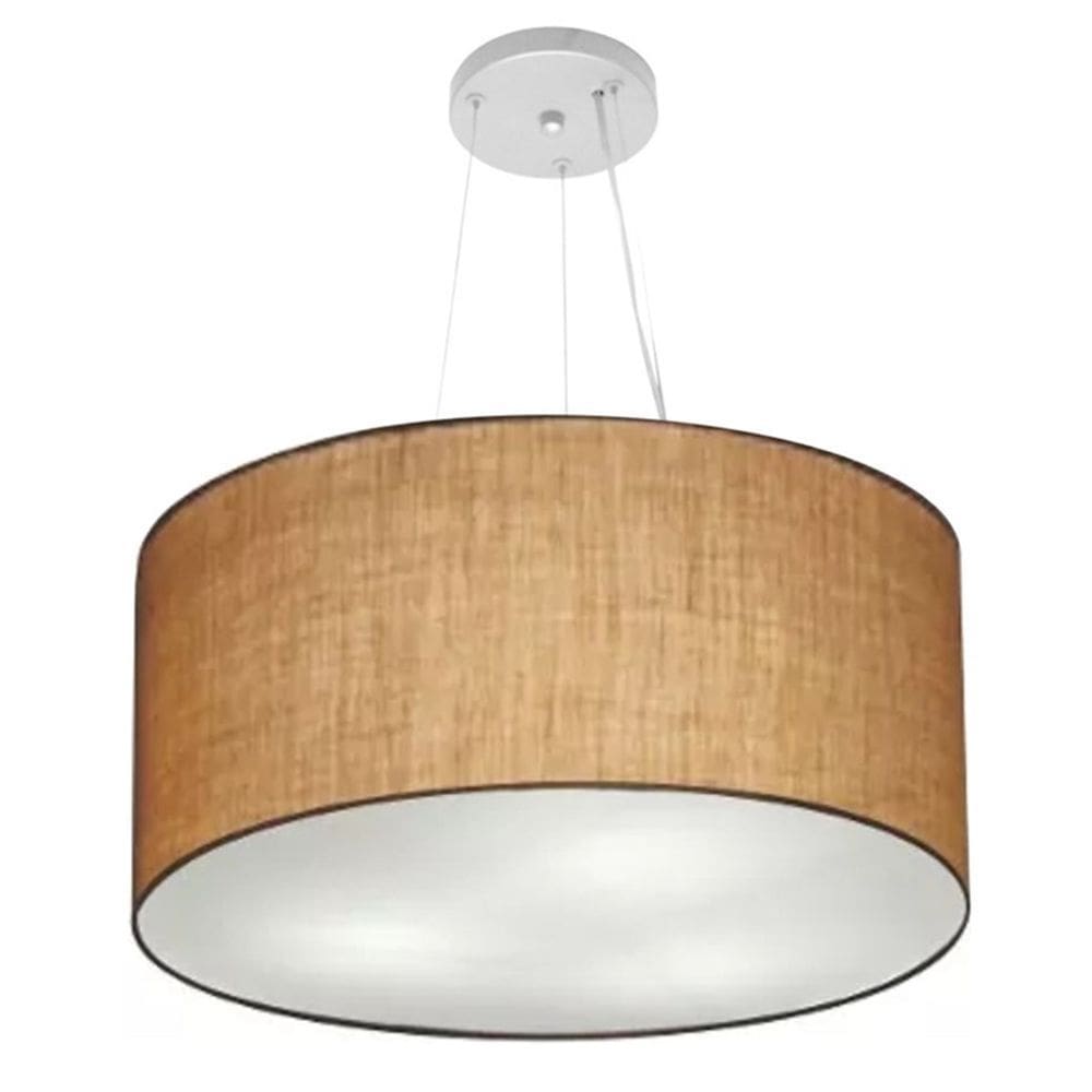 Lustre Pendente Cilíndrico Md-4189 Cúpula em Tecido 50x30cm Palha - Bivolt