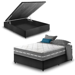 Cama Box Com Baú Viúva Preto + Colchão Molas Ensacadas Miami 128x188x64cm