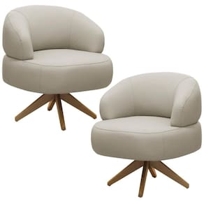 Kit 02 Poltronas Decorativas Giratória Orgânica Sala Living Zadok L06 Couro Cinza Claro - Lyam Decor