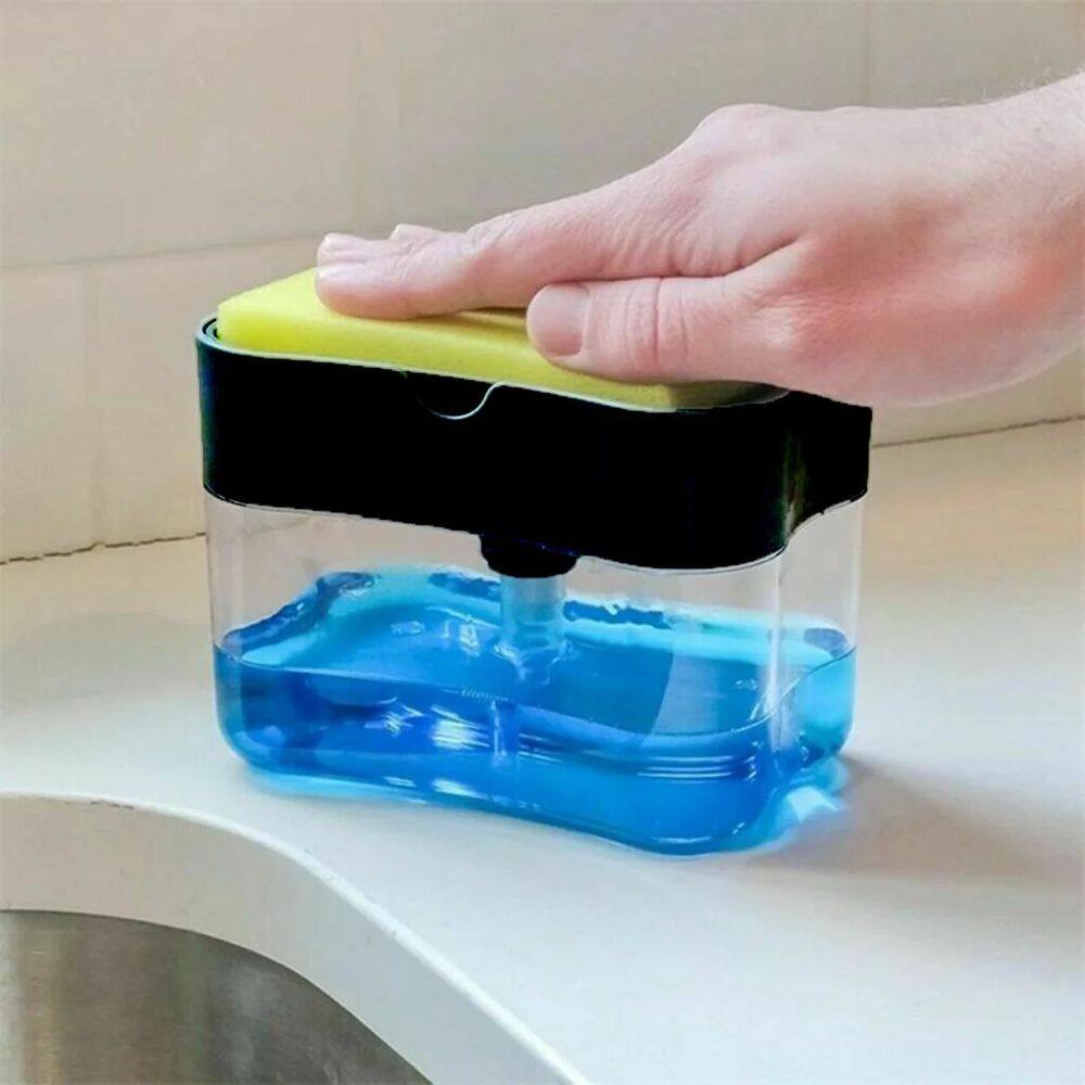 Dispenser Dosador De Detergente Sabão 2x1 Esponja Limpeza Cozinha Com Dosador Cor:Branco