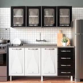 Cozinha Compacta de Aço Star New 7 Portas 4 Gavetas com Vidro Preto - Telasul