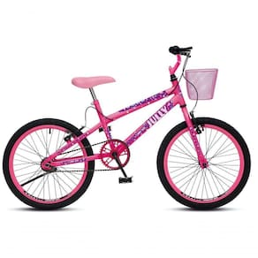 Bicicleta Jully Aro 20 Aero 36 Raias, Freios V-brake Dianteiro E Traseiro, Suporte De Guidão Down Hill E Cestinha Rosa