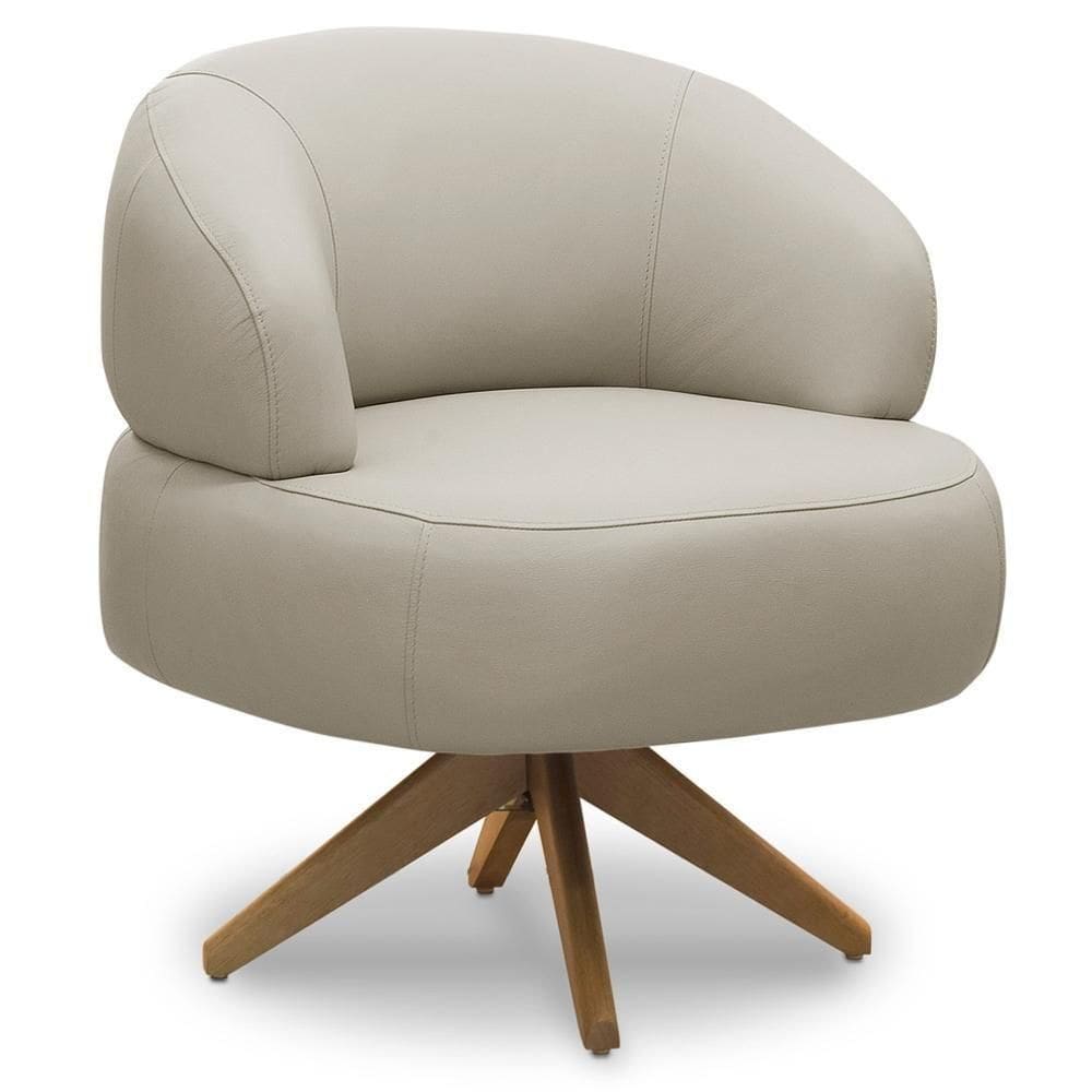 Poltrona Decorativa Giratória Orgânica Para Sala Living Zadok L06 Couro Cinza Claro - Lyam Decor