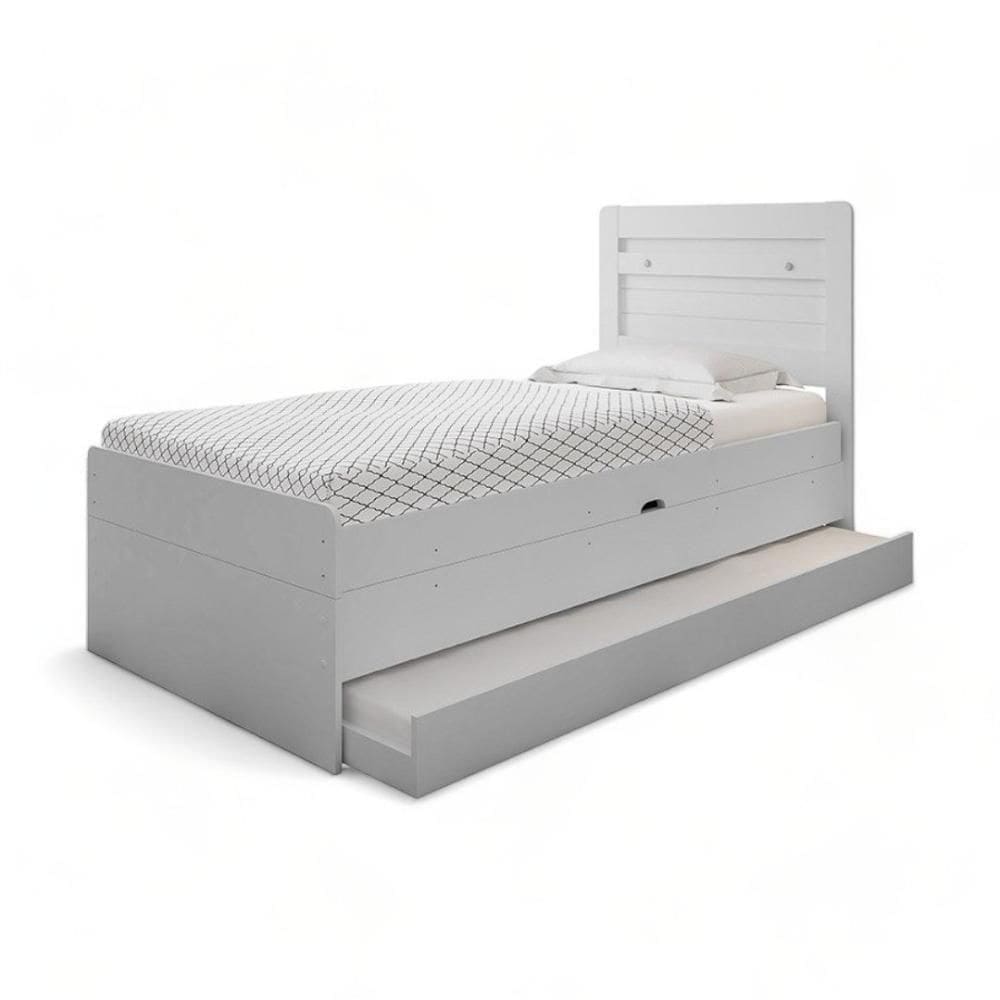 Cama Solteiro Larissa Branca Com Auxiliar