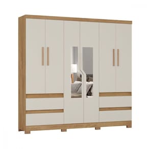Guarda Roupa Casal Com Espelho 6 Portas Londres Atualle Canela Rústico Com Off White