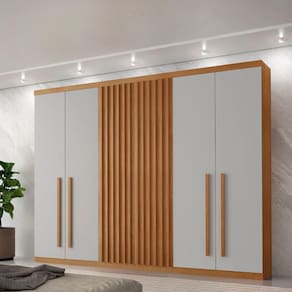 Guarda Roupa Casal Kiev 100% Mdf 6 Portas E 4 Gavetas Naturalle/off White