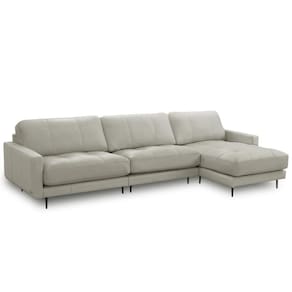 Sofá 4 Lugares Com Chaise Direito Sala Living 316cm Logus L06 Couro Pérola - Lyam Decor