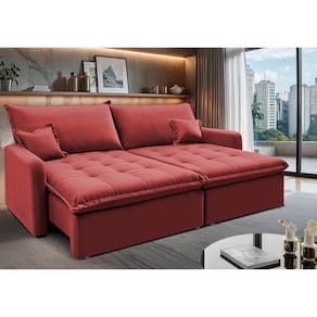 Sofá Sem Caixa Retrátil 1,60m Softgel Luna Velusoft Vermelho Cama Inbox