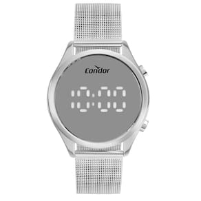 Relógio Condor Feminino Ref: Comd26aab/4k Led Espelhado Mesh Prateado