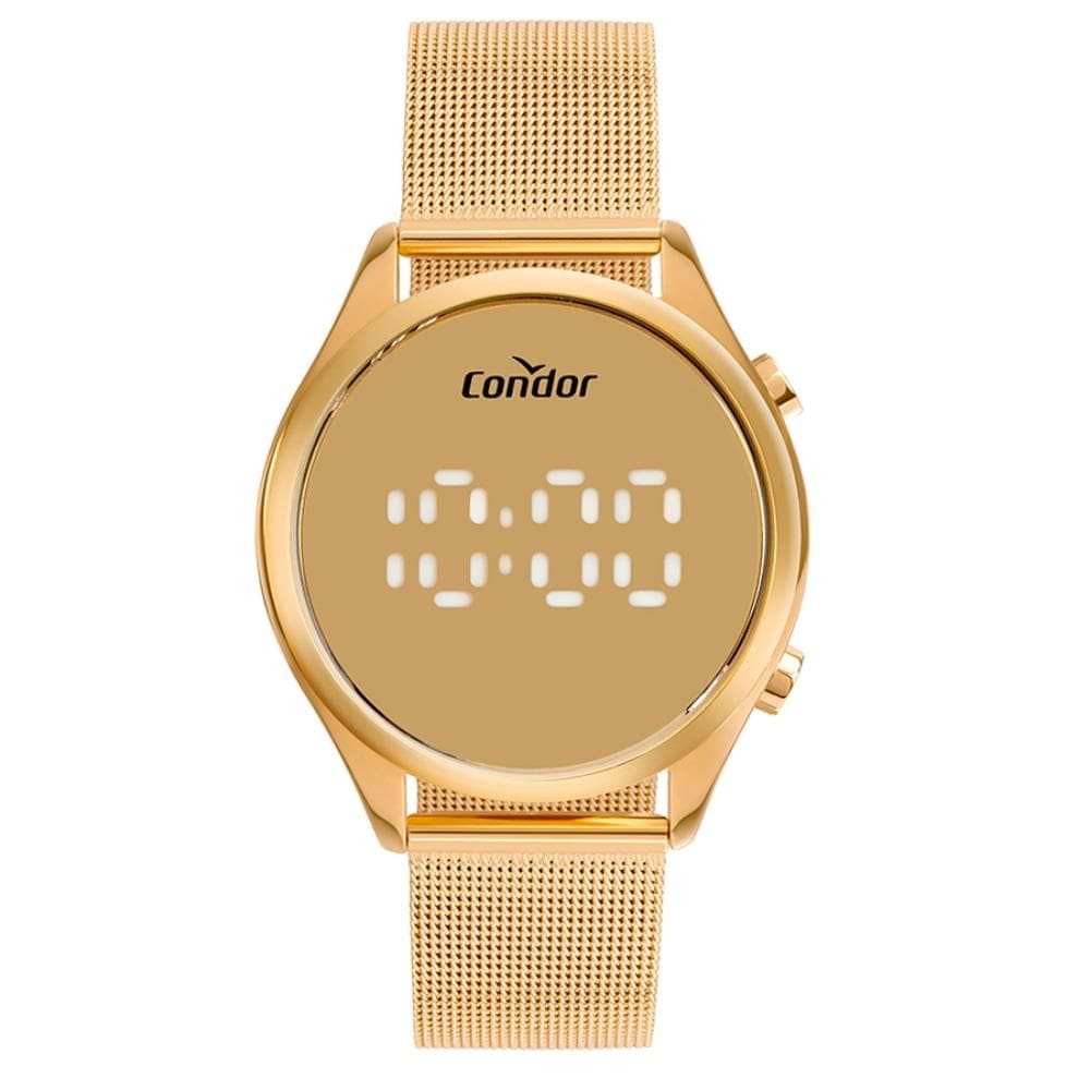 Relógio Condor Feminino Ref: Comd26aac/4d Led Espelhado Mesh Dourado