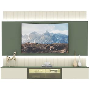 Home para TV com Led Soberano 2.6 Off White com Verde Floresta - Gelius Móveis