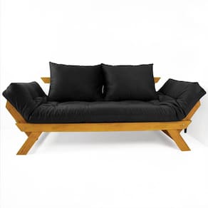 Sofá Japão Futon Acquablock Preto Madeira Cor Mel