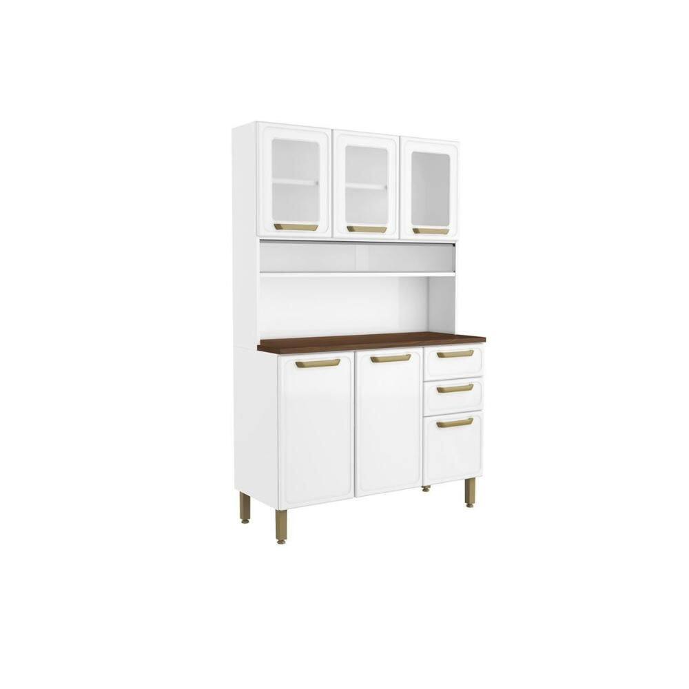 Kit de Cozinha Compacta Bella c/ 6 Portas (3 c/ Vidro) e 2 Gavetas 120cm Branco - Bertolini