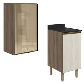 Armario Aereo Balcao 1P Vidro 40cm MDF Kali Carvalho Toq Bianco Toq Nicioli