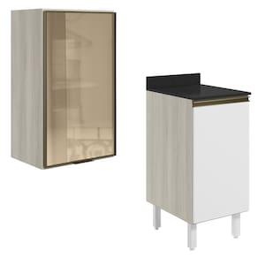 Armario Aereo Balcao 1P Vidro 40cm MDF Kali Bianco Toq Branco Uv Nicioli