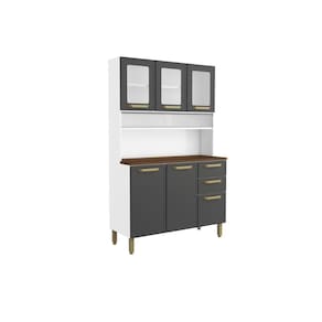 Kit de Cozinha Compacta Bella c/ 6 Portas (3 c/ Vidro) e 2 Gavetas 120cm Grafite - Bertolini