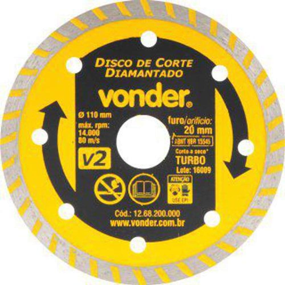 Disco De Corte Diamantado V2 110Mm Furo De 20Mm Vonder