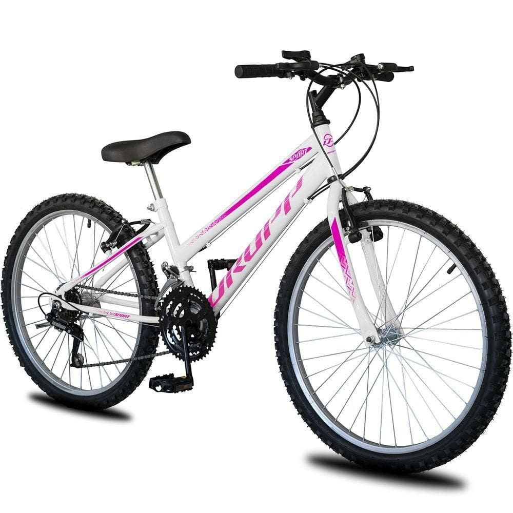 Bicicleta Aro 24 Infantil Feminina 18 Vel Marchas Dropp Sport Freio V-brake - Branco+rosa - único Branco+rosa