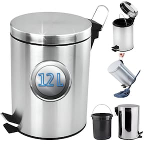 Cesto De Lixo Inox Resistente 12 Litros com Tampa Alça e Abertura Pedal para Banheiro Cozinha