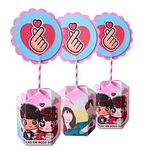 Kit Com 10 Centro de Mesa Decorativos coloridos tema Dorama Coreano C-Drama Cute Fofo