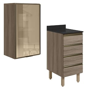 Armario Aereo Vidro Balcao 4G 40 cm MDF Kali Carvalho Toq Carvalho Toq Nicioli